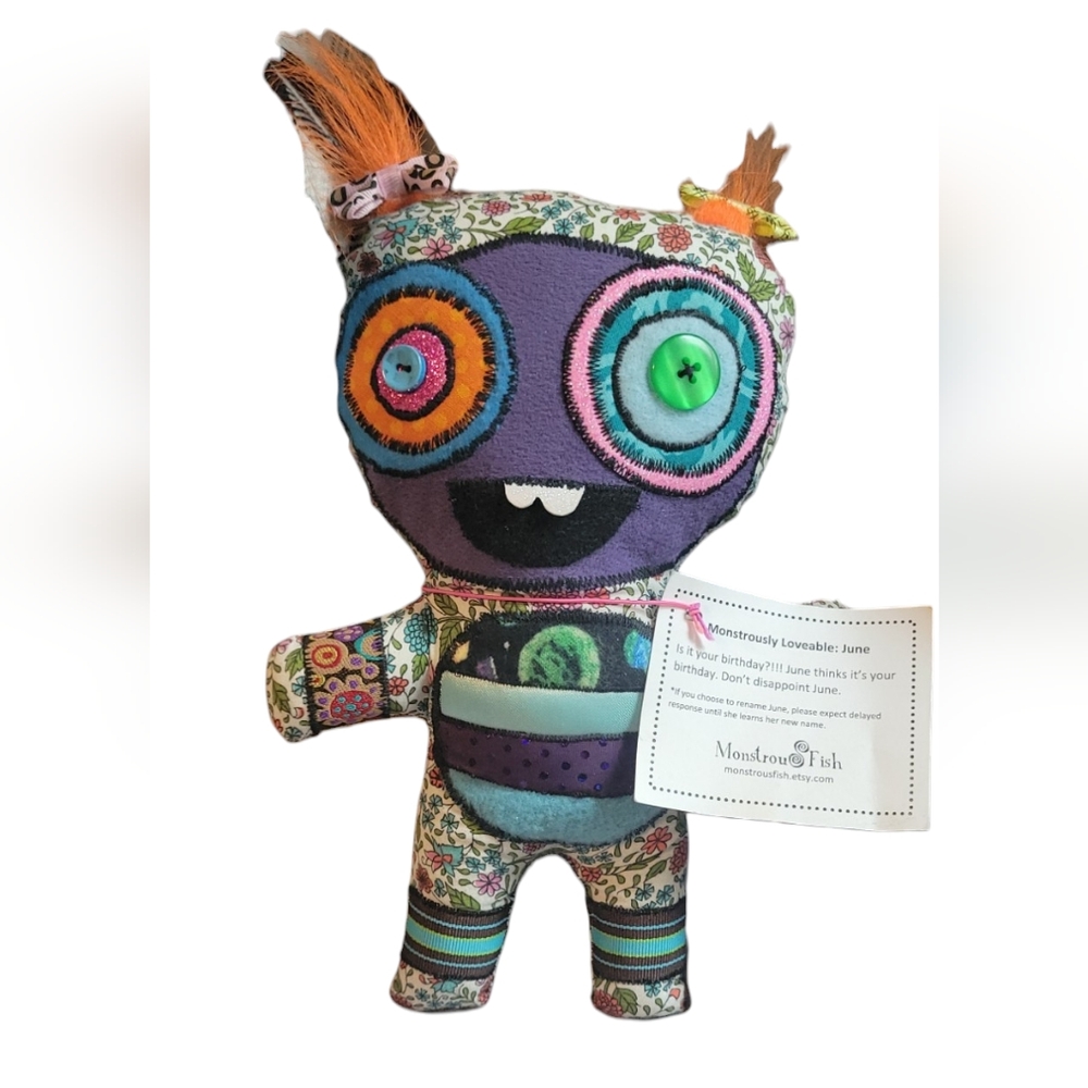 NWT Monstrous Fish Unique Patch Work 10" Doll